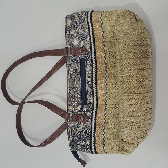 Sakroots Handbag Purse Straw and Fabric with gold accents - Picture 2 of 5